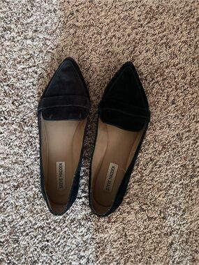 Steve Madden Black Velvet Pointed Loafers with Vamp Strap